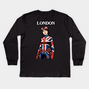 London England Female Comic Book Superhero Kids Long Sleeve T-Shirt